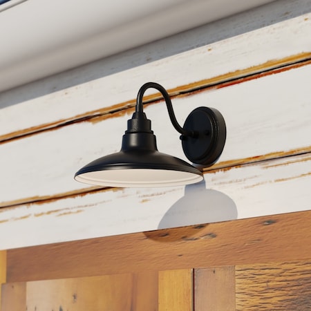 Vaxcel Tucson 1 Light Integrated LED Black and White Farmhouse Outdoor Wall Lantern Metal Shade T0680